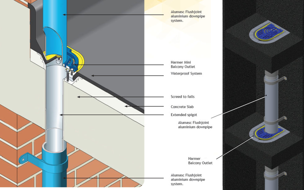 Multi Balcony Rainwater Management Extended Spigot Outlets And