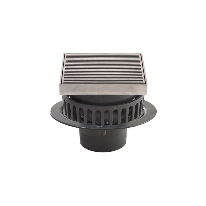 Harmer C600LT/ESS - Large Sump 6"BSP Thread Cast Iron Vertical Outlet, Extension Piece & Adjustable Square Stainless Steel Grate