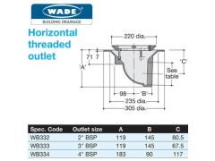 50mm Wade 90Deg BSP Threaded Medium Sump Roof Outlet c/w Flat Grate