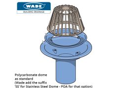 100mm Wade Vertical Spigot Medium Sump Roof Outlet - Standard Polycarbonate Dome