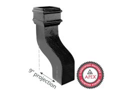 Cast Iron 100 x 75mm (4"x3") Square Downpipe 120 Degree Swan Neck (228mm Offset) - Black