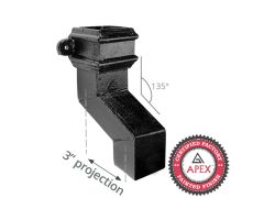 Cast Iron 100 x 75mm (4"x3") Square Downpipe 135 Degree Plinth Offset with Ears (76mm Offset) - Black