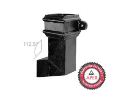 Cast Iron 100 x 75mm (4"x3") Square Downpipe Bend to Left 112.5 Degree with Ears - Black