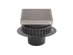 Harmer C400LT/ESS - Large Sump 4"BSP Thread Cast Iron Vertical Outlet, Extension Piece & Adjustable Square Stainless Steel Grate