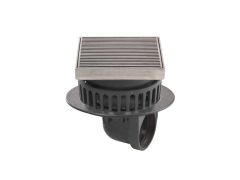 Harmer C490T/ESS - 4"BSP Thread Cast Iron 90deg Outlet, Extension Piece & Adjustable Square Stainless Steel Grate