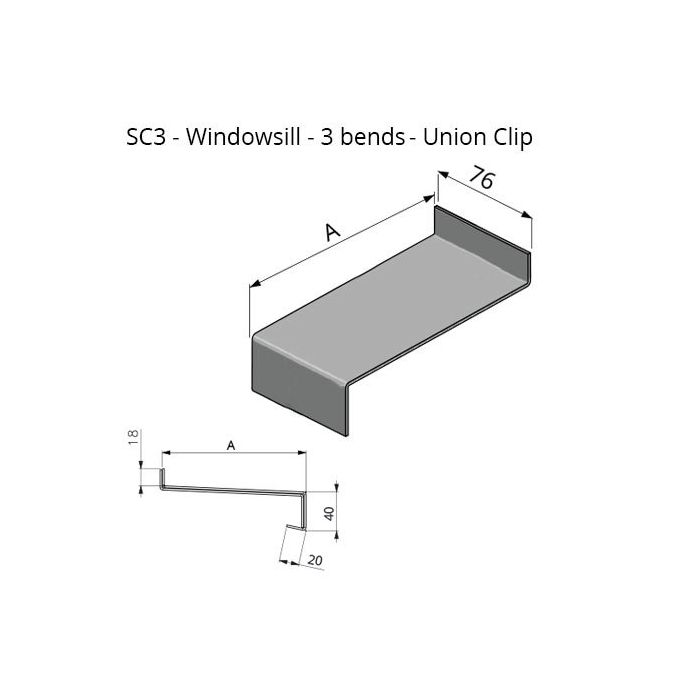 201-300mm Girth (Cill Depth + All Bends) Skyline Aluminium Windowsill Union Clip - 3 Bend - One of 26 Standard RAL Colours TBC