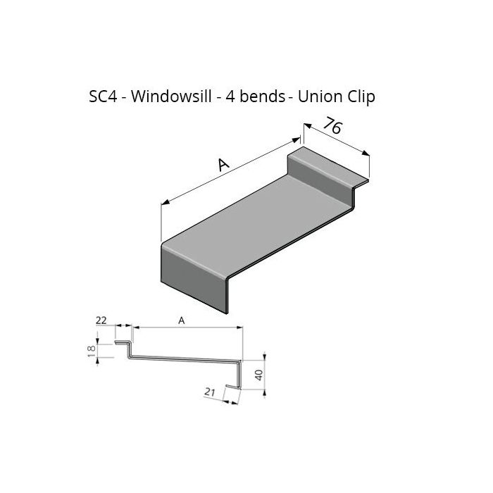 0-200mm Girth (Cill Depth + All Bends) Skyline Aluminium Windowsill Union Clip - 4 Bend - One of 26 Standard RAL Colours TBC