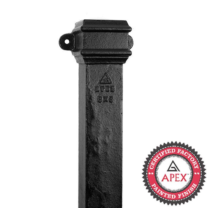 0.9m (3ft) Cast Iron 100 x 75mm (4"x3") Square Downpipe with Ears - Black