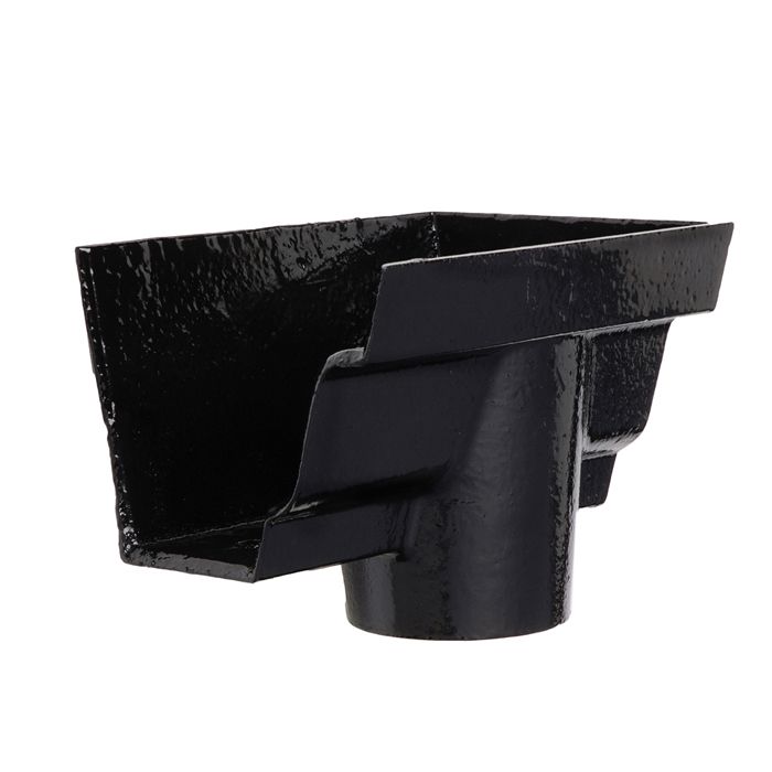 100 x 75mm (4"x3") Hargreaves Foundry Cast Iron G46 Moulded Gutter 75mm Dropend Outlet - External - Pre-Painted Black