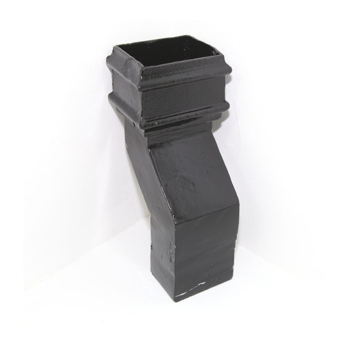 100 x 75mm (4"x3") Hargreaves Foundry Cast Iron Square Downpipe 135 Degree Plinth Offset - 75mm Projection - Pre-painted Black