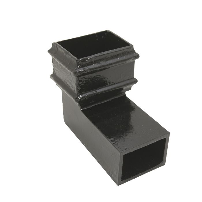 100 x 75mm (4"x3") Hargreaves Foundry Cast Iron Square Downpipe 92.5 Degree Front Bend - Pre-painted Black