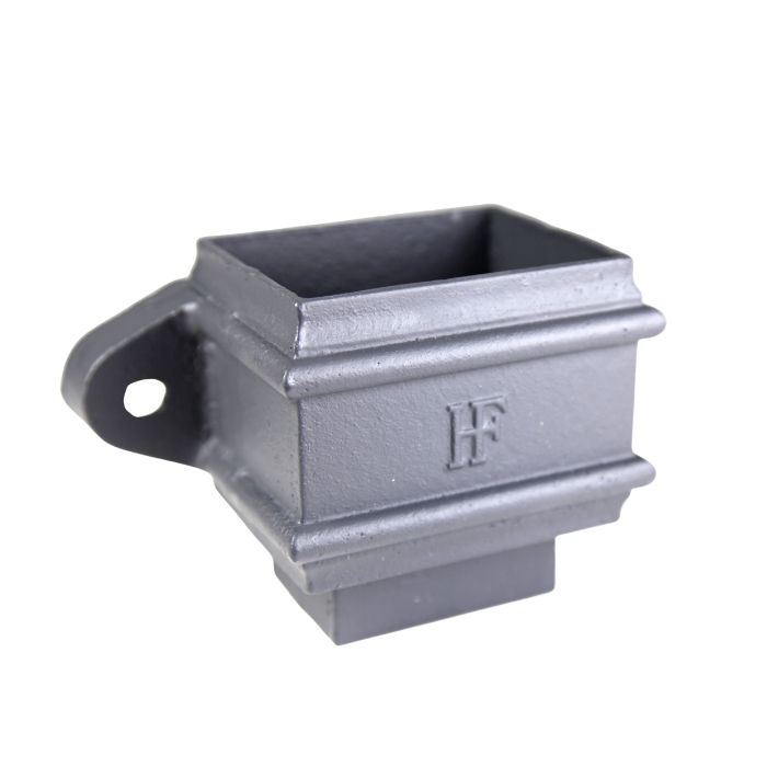 100 x 75mm (4"x3") Hargreaves Foundry Cast Iron Square Downpipe Loose Socket with Spigot - with Ears - Primed