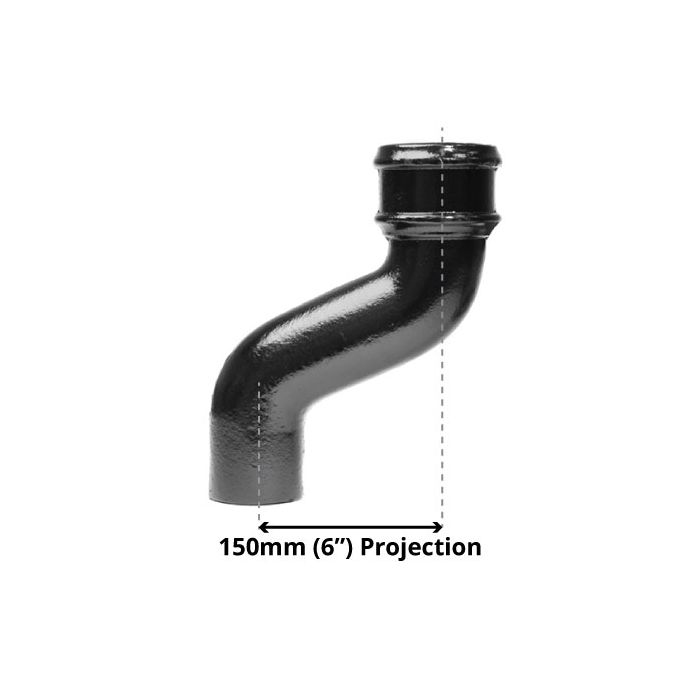 65mm (2.5") Cast Iron Downpipe Offset 150mm (6") Projection - Black