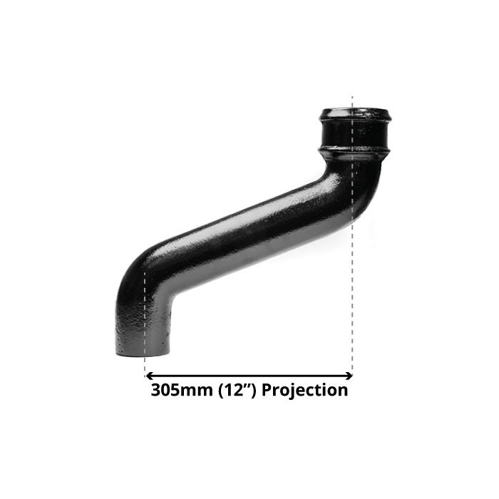 65mm (2.5") Cast Iron Downpipe Offset 305mm (12") Projection - Black