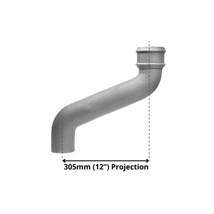 65mm (2.5") Cast Iron Downpipe Offset 305mm (12") Projection - Primed