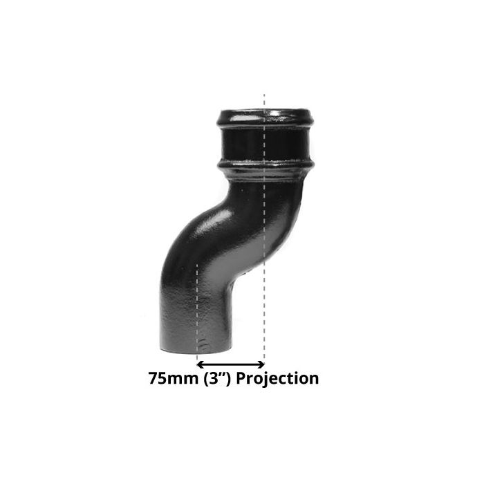 65mm (2.5") Cast Iron Downpipe Offset 75mm (3") Projection - Black