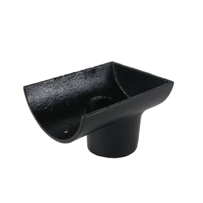 100mm (4") Half Round Cast Iron 65mm (2.5") Drop End Gutter Outlet -  Internal - Black