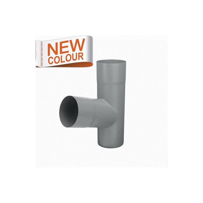 100mm RAL 9007 'Grey Aluminium' Galvanised Steel Downpipe 70 Degree Branch