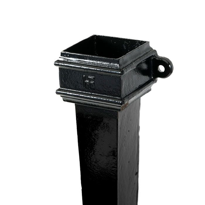 100x100mm (4"x4") Hargreaves Foundry Cast Iron Square Downpipe with Ears - 1219mm (4ft) - Pre-painted Black