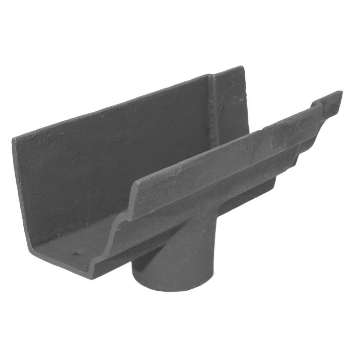 100x75 (4"x 3") Moulded Cast Iron 75mm (3") Gutter Outlet - Primed