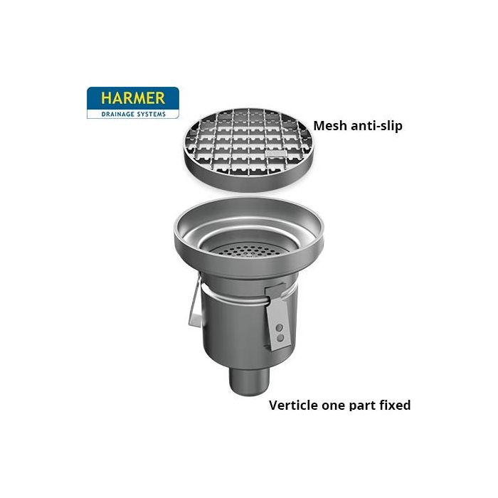 110mm Stainless Steel Vertical one Part Drain - comes with 255mm Circular  Mesh Anti Slip Grate 