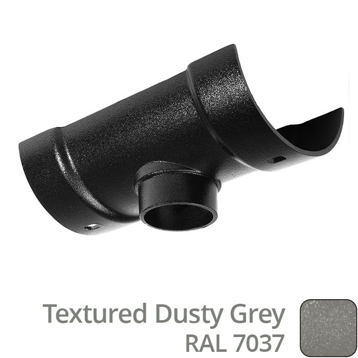 100mm (4") Half Round Cast Aluminium 76mm Gutter Outlet - Textured Dusty Grey RAL 7037