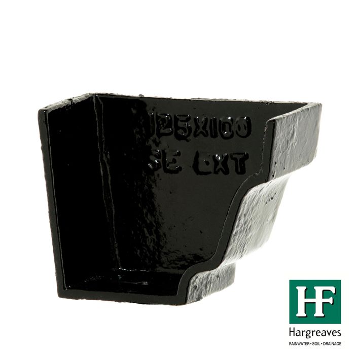 125 x 100mm (5"x4") Hargreaves Foundry Cast Iron H16 Moulded Gutter - External Stopend - Pre-Painted Black