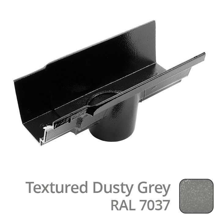 100 x 75mm (4"x3") Moulded Ogee Cast Aluminium 63mm Gutter Outlet - Textured Dusty Grey RAL 7037 - Buy online now from Rainclear Systems