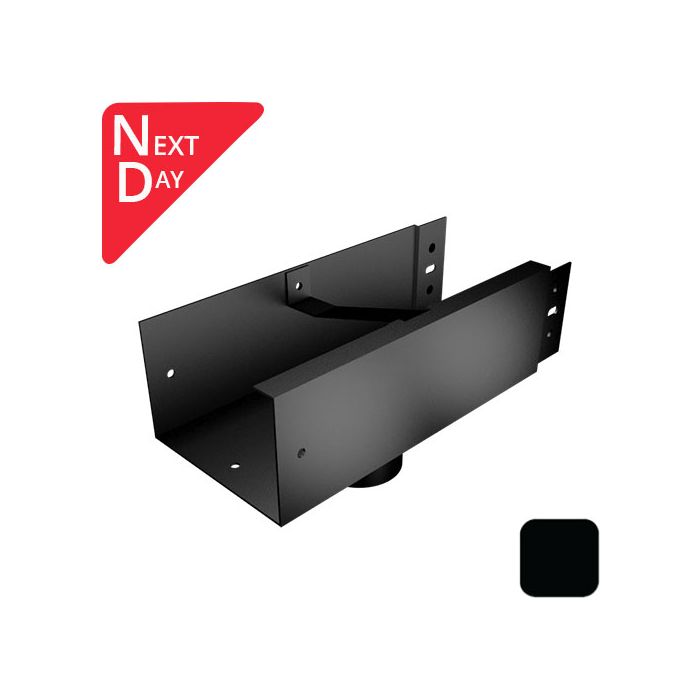 125x100mm Aluminium Joggle Box Gutter 100mm Running Outlet - Supplied with top fixing straps - RAL 9005M Matt Black 