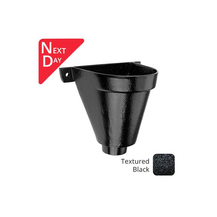 200mm Cast Aluminium Flat Back Hopper Head - 100mm outlet - Textured Black - next day delivery