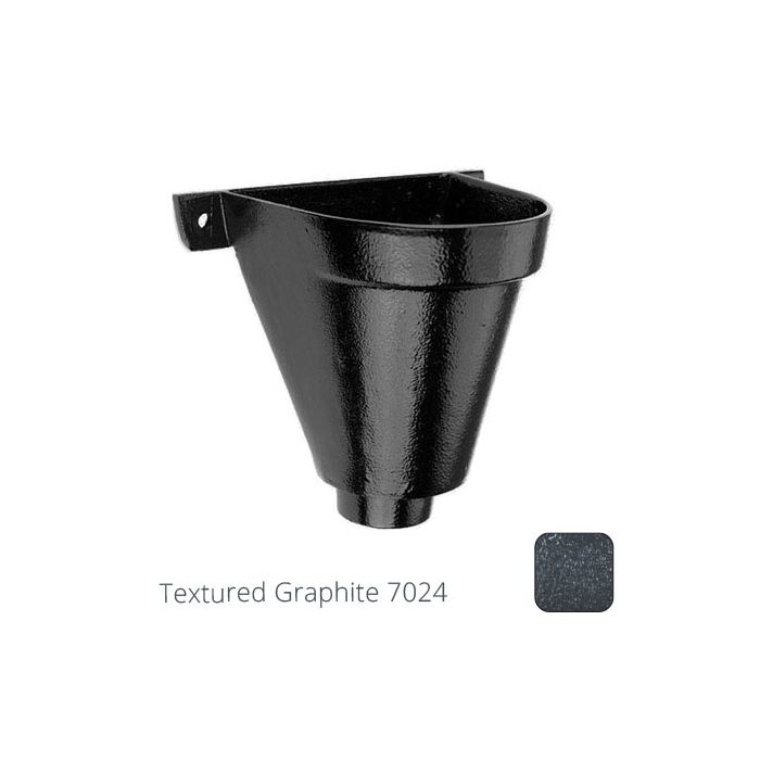 200mm Cast Aluminium Flat Back Hopper Head - 76mm (3") Outlet - Textured Graphite Grey RAL 7024