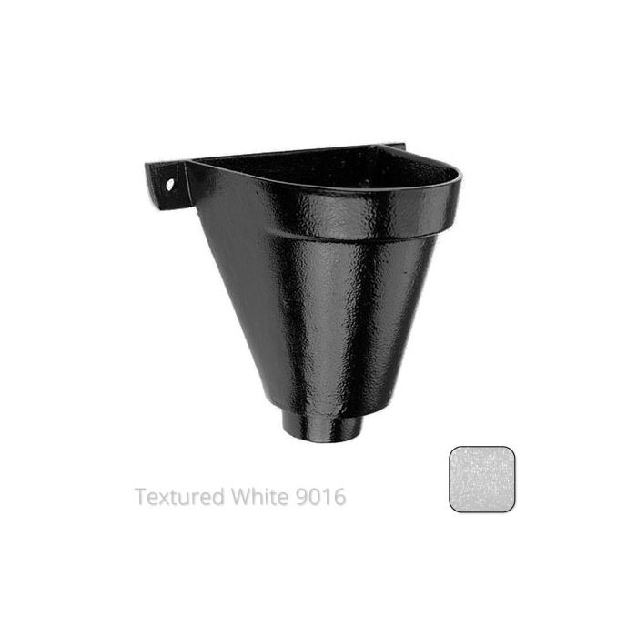 200mm Cast Aluminium Flat Back Hopper Head - 76mm (3") Outlet - Textured Traffic White RAL 9016