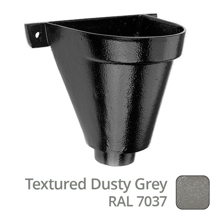 200mm Cast Aluminium Flat Back Hopper Head -63mm (2.5") Outlet - Textured Dusty Grey RAL 7037