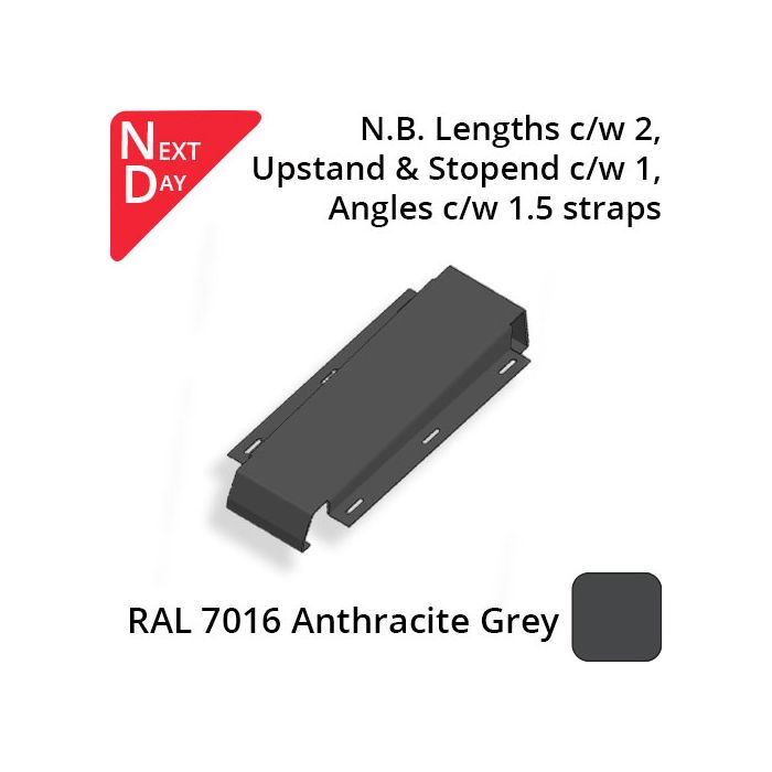 362mm  Aluminium Sloping Coping (Suitable for 271-300mm Wall) - Fixing Strap - RAL 7016 Anthracite Grey