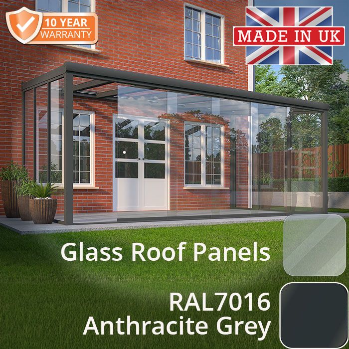 4x3m contemporary Aluminium Garden Room - Anthracite Grey - 2 Posts - 5 Glass Roof-Panels and Sliding doors