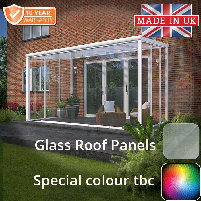 4x3m contemporary Aluminium Garden Room - Special Colour -TBC - 2 Posts - 5 Glass Roof-Panels and Sliding doors