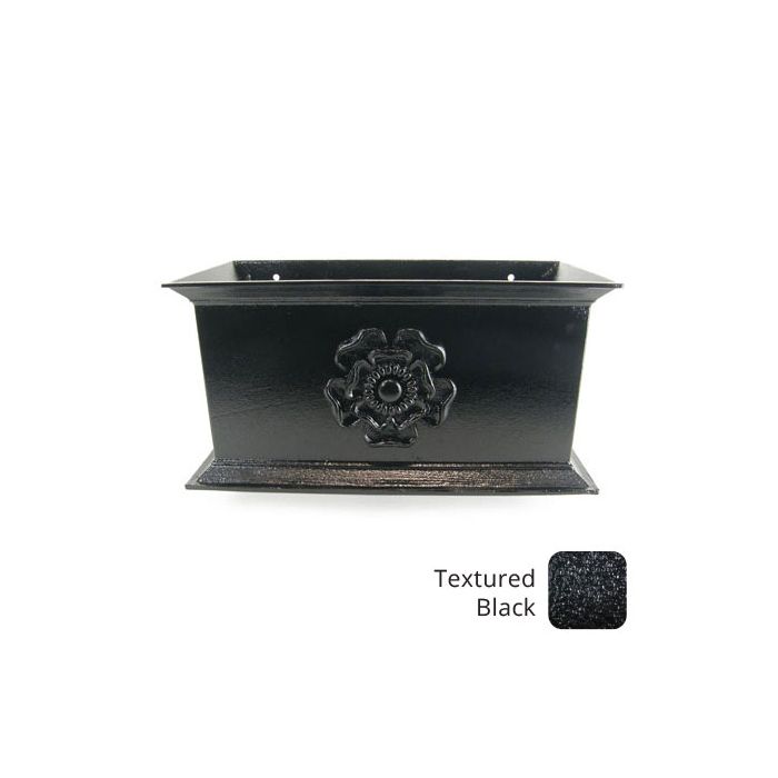 400mm Cast Aluminium Ornamental Hopper Head (with Tudor Rose motif) - 63mm (2.5") Outlet - Textured Black