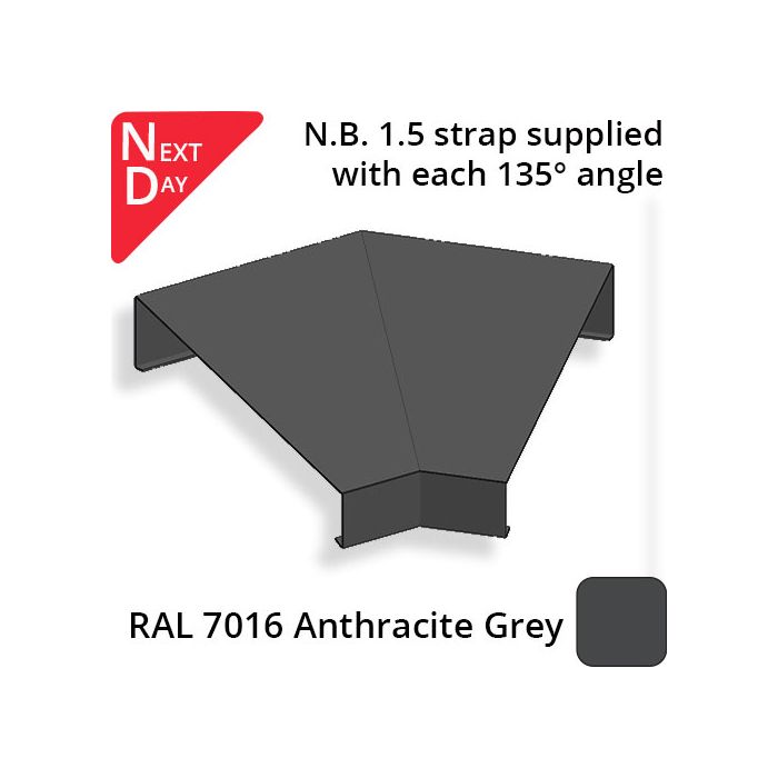 422mm  Aluminium Sloping Coping (Suitable for 331-360mm Wall) - External 135 Degree Angle - RAL 7016 Anthracite Grey