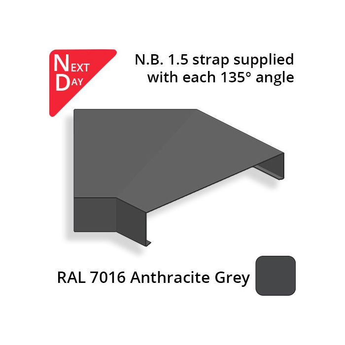 422mm  Aluminium Sloping Coping (Suitable for 331-360mm Wall) - Internal 135 Degree Angle - RAL 7016 Anthracite Grey