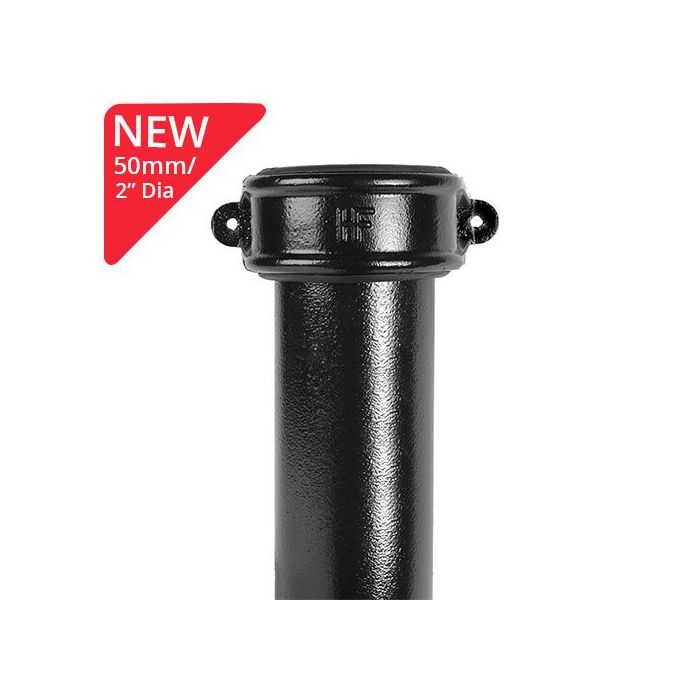 50mm(2) Cast Iron Soil Pipe with Eared Socket x 1.2m Length Black