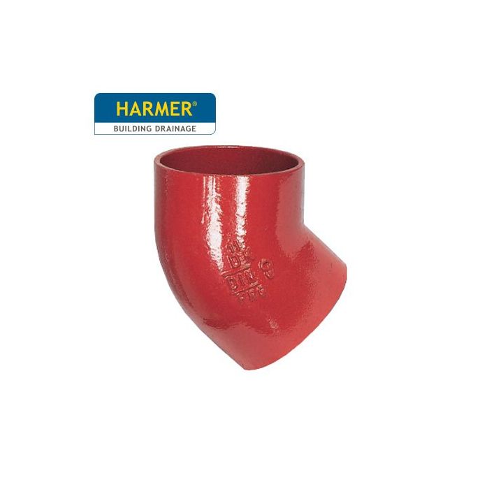 100mm Harmer SML Cast Iron Soil & Waste Above Ground Pipe - Single Bend - 45 Degree