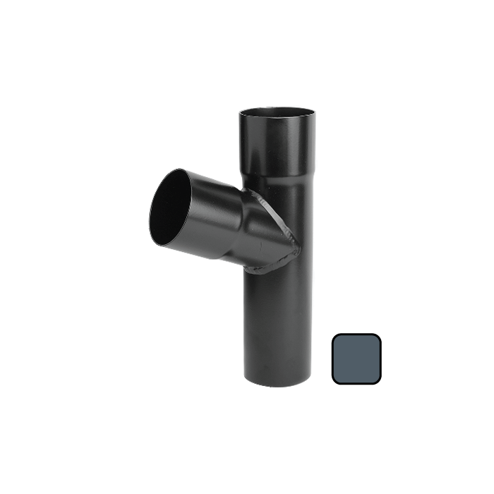 63mm (2.5") Swaged Aluminium Downpipe 112 Degree Branch without Ears - RAL 7016m Anthracite Grey