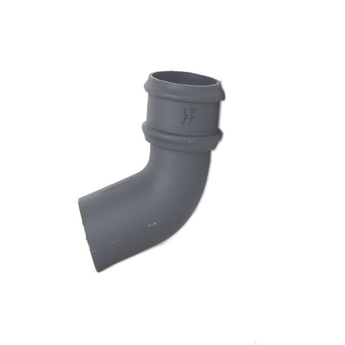 65mm (2.5") Hargreaves Foundry Cast Iron Round Downpipe 112.5 degree Bend without Ears - Primed