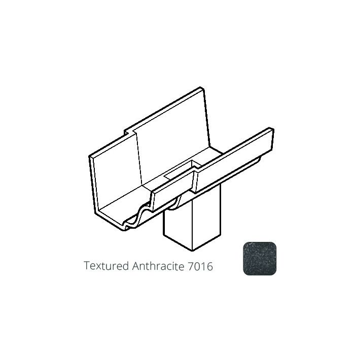 75x75 (3x3") square outlet Cast Aluminium 100 x 75mm (4"x3")  Moulded Gutter Running Outlet - Single Spigot - Textured 7016 Anthracite