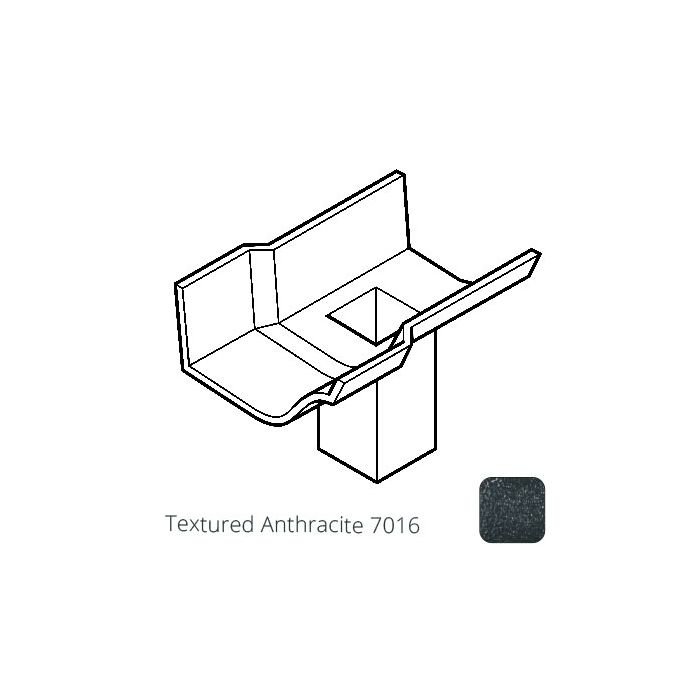 75x75m (3x3") square outlet Cast Aluminium Victorian Ogee 115mm (4.5") Gutter Running Outlet - Single Spigot/Socket - Textured 7016 Anthracite