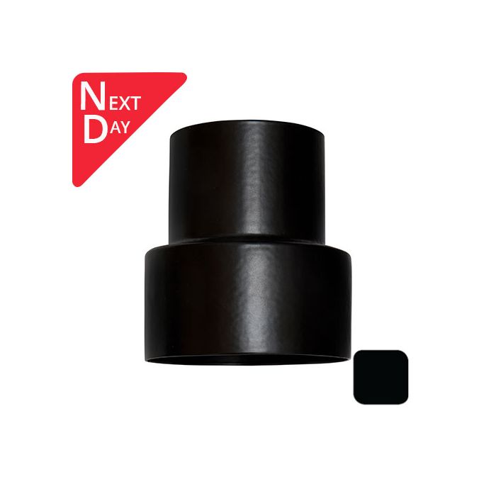 76mm (3") Swaged Round Aluminium Downpipe to 110mm Soil Pipe Adaptor - RAL 9005M Matt Black - from Rainclear Systems