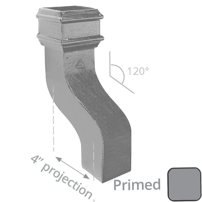 Cast Iron 100 x 75mm (4"x3") Square Downpipe 120 Degree Swan Necks (114mm Offset) - Primed