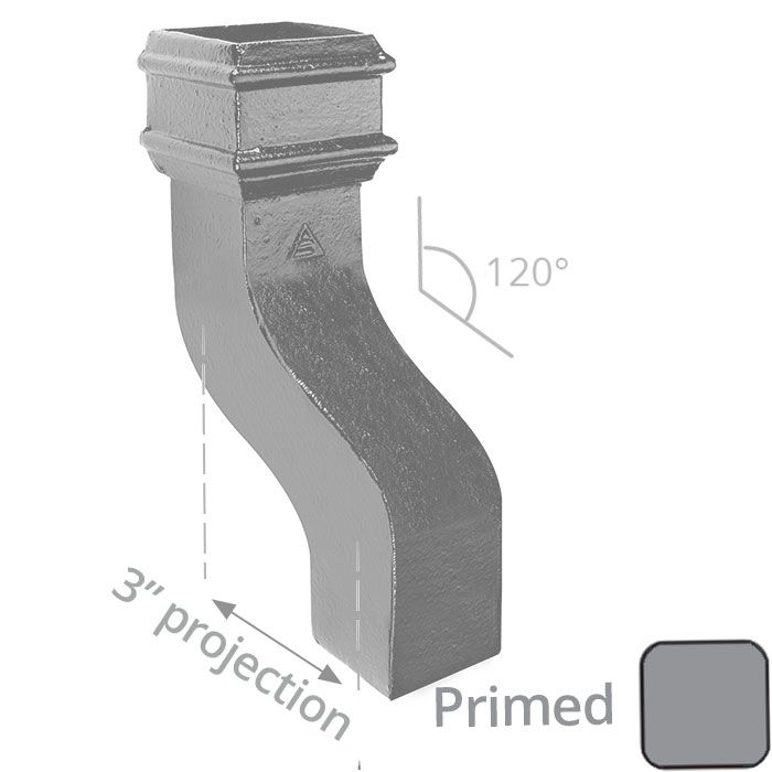 Cast Iron 100 x 75mm (4"x3") Square Downpipe 120 Degree Swan Necks (76mm Offset) - Primed