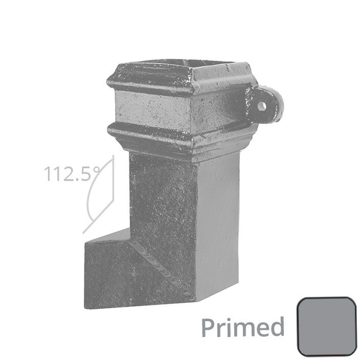 Cast Iron 100 x 75mm (4"x3") Square Downpipe Bend to Left 112.5 Degree with Ears - Primed