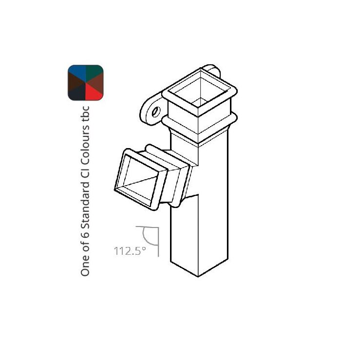 Cast Iron 100 x 75mm (4"x3") Square Downpipe Branch - Left Hand with Ears 112.5 Degree - One of 6 CI Standard RAL Colours TBC